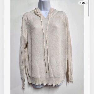 Olivaceous Hoodie Sweater Distressed Hem Drawstring Size S. B26